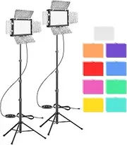 2 Packs LED Video Light, EMART Dimmable Studio Lights with Barndoor and 8 Color Filters, 5500K 66 LED Photography Lighting for Table Top Photo Video Streaming Shooting