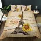 Tower Duvet Cover Set Twin Size, Sunflower with Eiffel Tower Bedding Set for