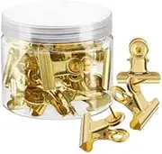 Push Pin Clips, 40 Pcs Metal Bulldog Clips with Thumb Tacks for Using on Cork Boards Bulletin Boards and Photo Walls, Home School and Office (Gold)