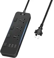 Power Strip,Power Board 3*Outlets,3*USB Socket Power Extention Cord 2M with Switch, Surge Protector 2500W/10A Fast Charging Overload Protection