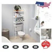Tall Over-the-Toilet Organizer - Elegant White Storage Unit with Bamboo Accent