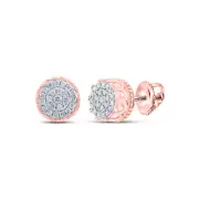10K Rose Gold Mens Round Diamond Cluster Earrings 1/4 Cttw