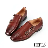 在飛比找蝦皮購物優惠-[HERLS 樣品鞋] 全真皮橫飾雕花雙釦孟克鞋-棕色-40
