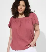 Torrid Top Womens 4 Peasant Clip Jacquard Square Neck Flutter Sleeve Top Mauve