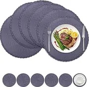 Neween Round Braided Placemats 34cm Round Table Mats for Kitchen Dining Table Washable Woven Heat Resistant Place Mats Table Placemat with Coasters Set of 6 (Blue)