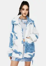 [Jaded London] Cloud Print Teddy Fleece Oversized Jacket