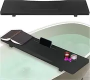 Stylish Black Bamboo Bathtub Tray Caddy with Adjustable Legs, Minimalistic Design Bath Tray for Tub, Bathtub Accessories, Fits Most Free Standing Bath Tubs, Idea for Women