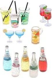 CoscosX 13 Pcs 1:12 Colourful Cocktail Cup Drink Juice Tea Beverage Bottle Jam Jar Toys,Simulation Drink Wine Glass Model for Dollhouse,Dolls House Miniature Toy Doll Food Kitchen Accessory Bar Decor