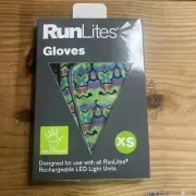 RunLites Peacock Design Half Finger Running Glove Size XS With Lights
