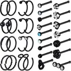 32 Pieces C-shaped Nose Ring Bone Stud Hoop Tragus Nose Studs Bone Curved Black