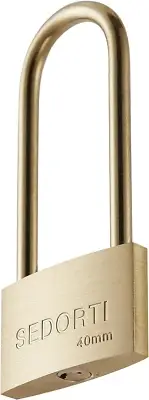 Weather Proof Lock, Solid Brass Padlock with Brass Long Shackle, 1-1/2" Wide, Ma