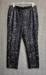 CHICO'S Pants Size 14P (2.5P) Black Sequins & Panne Tapered Ankle Holiday NWT