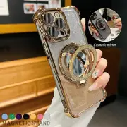 For iPhone 16 Pro Max 15 14 13 12 Mirror Bling Case Ring Kickstand MagSafe Cover