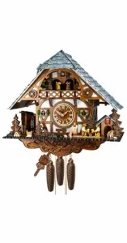 Cuckoo Clock Black Forest house with moving beer drinkers an.. EN 38917/8 MT NEW