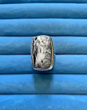 American Natural White Buffalo Solitaire Ring in Sterling Silver - Size 9