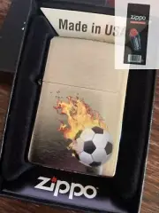 Zippo 208482 Flaming Soccer Ball Chrome Lighter + FLINT PACK