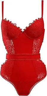[Zylphorix] Women Floral Lace Bodysuit See Through Lingerie Underwear Set Mesh Babydoll Deep V Mini Bodysuits Underwire
