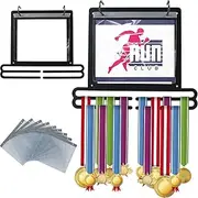 Medal Hanger Display for Runner, Wall Mounted Medal Holder Display with Number Bags, Race Bib Holder, Easy to Install Iron Trophy Rack, Medal Rack Holder for Gymnastics Volleyball Swim Race