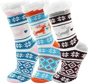 [Winterlace] Fluffy Thermal Sherpa Slipper Socks, 3 Pairs for Women, Ultra Soft Christmas Winter Non Skid