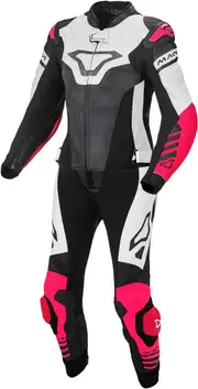 Macna Tracktix Ladies Two Piece Motorcycle Leather Suit, black-white-pink, Size 42 for Women Black White Pink