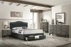 Charcoal Burlap Twin Size Bed 4pc Set Dresser Mirror Nightstand Tufted Fabric HB