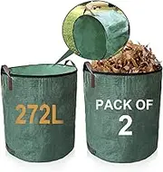 losolese Large Garden Waste Bags with lid and zipper, 272 L Waterproof Heavy Duty Garden Leaf Waste Sacks with Handles,Foldable and Reusable ,Green, 2 PACK