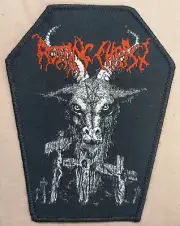 Rotting Christ Thy Mighty Contract Coffin Shaped Woven Patch Black Border