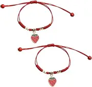 [YALLNASL] Best Friend Matching Friendship Bracelet Gifts for Bestie 2 Bracelets for Couples Beads Strawberry Bracelets for Women Red Rope Bracelet Handmade Braided String Bracelets Adjustable Beaded Bracelet