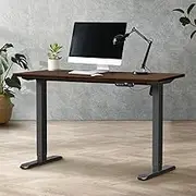 Oikiture Adjustable Electric Standing Desk 140 ×70cm Standing Desk Single Motors for Home Office Sit Stand Desk Frame, Black & Walnut