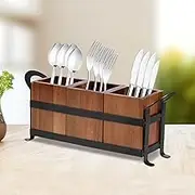 Utensil Caddy with Handle Removable Cutlery Holder Multifunctional Cutlery Storage Holder Farmhouse Utensil Caddy 3 Compartments Wood Utensil Organizer for Home Party 13.2×3.66×5.5 Inch
