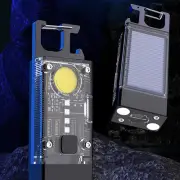 Solar LED Flashlight Multifunctional Keychain Torch USB Charging COB Emergency