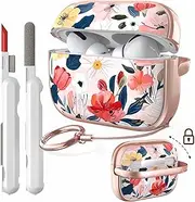 [TATOFY] for Airpods Pro 1st and 2nd Generation Case with Lock Flowers AirPod Pro Hard Case Cover for Women Girls with Cleaner Kit (Pink, AIrPods Pro 2 & Pro)