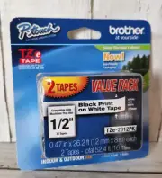 Brother Genuine P-Touch TZe-231 Tape TZE-2312PK Black Print White Tape NOS