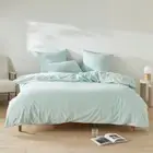Adairs Stonewashed Cotton Mint Queen bed quilt cover + Pillowcases NEW