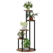 Tribesigns Corner Plant Stand Indoor, 4-Tier Tall Plant Shelf Holders for Multiple Potted Plants, Wood Flower Pot Stands with Metal Frame for Balcony Garden Patio, Easy Assembly (Rustic Brown)