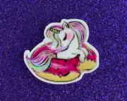 5pc. Unicorn by the Pool, Resin Planar Flatbacks, Cabochon, Donuts, Swimming, P