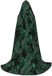 SKKNT Banana Leaf Green Print Halloween Hooded Cloak Full Length Cape With Hood For Men And Women For Carnival