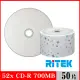 【RITEK錸德】52x CD-R白金片 珍珠白滿版可列印式/50片裸裝