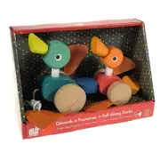 Janod Wooden Pull Along Ducks Pre-School 12m+ Mr Nibbles Bonus Mini Rubber Ducks