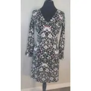 J. Jill Wearever Collection Black Floral Bell Sleeve Mini Shift Dress XS NWT