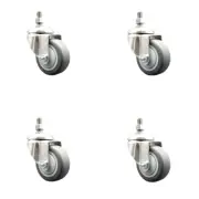 3 Inch 316SS Thermoplastic Rubber Wheel Swivel 3/8 Inch Threaded Stem Caster Set