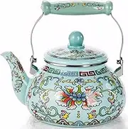 Pumtus 2.6 Quart Floral Enamel Tea Kettle, Vintage Enameled Teapot Stovetop, Enamel on Steel Water Coffee Tea Pot with Ceramic Handle, Colorful Hot Water Kettle for Home Kitchen Decor, No Whistling
