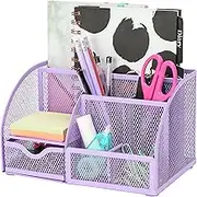 EXERZ Desk Organiser/Mesh Desk Tidy Caddy/Pencil Holder Multifunctional with 7 Compartments - Light Purple