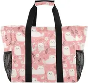 [sanluoli] Tote Bag For Women Foldable Beach Tote With Pockets Canvas Cars Tote Bag, Peach Cute White Cats Spring, 1 size