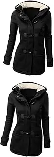[SHERCHPRY] 2pcs Wool Blend Pea Coat Long Double Breasted Warm Winter Jacket Zipper Stopper Large Black