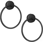 YOHOM Suction Towel Ring Suction Hand Towel Holder Bathroom Stainless Steel Sucker Towel Ring No Drill Vacuum Round Towel Rail Shower Towel Rack Suction Cup Dish Towel Hanger Kitchen Matte Black 2pcs