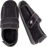 [EUROPEAN SOFTEST] Men's Wide 80-D Memory Foam Diabetic Slippers with Adjustable Closures Breathable Washable Indoor/Outdoor House Shoe w/Anti Slip Sole, Black, 12 Wide