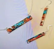 Spiny Turquoise Bar Necklace 16-18 In and Drop Bar Earrings in Sterling Silver