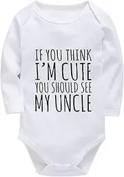 [WOOYONGING] If You Think I'm Cute You Should See My Uncle Baby Unisex Clothes Long Sleeve Gender Neutral Onsies White 3-6 Mon