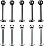 [Crrynuo] 10 pcs Lip Labret Stud, Stainless Steel 16G Tragus Helix Cartilage Stud, Silver Black, Medusa Piercing Jewelry Conch Earrings for Women Men, one size, Stainless Steel, No Gemstone
